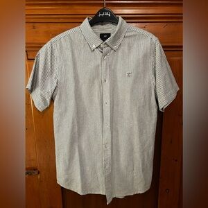 Obey Men's Short-Sleeve Button-Down Shirt - White & Grey Stripes
